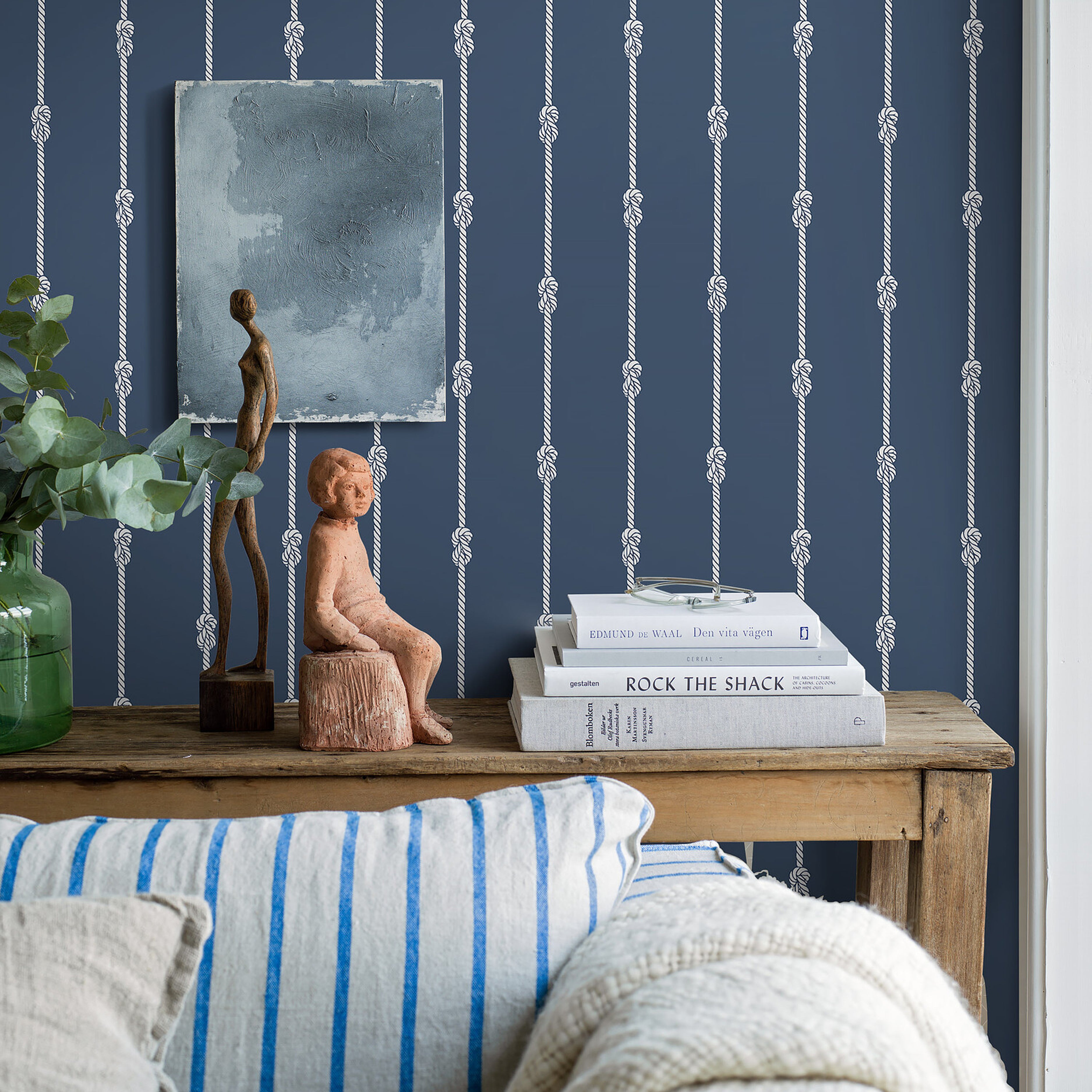 Schumacher Knot Stripe Navy Wallpaper 8858