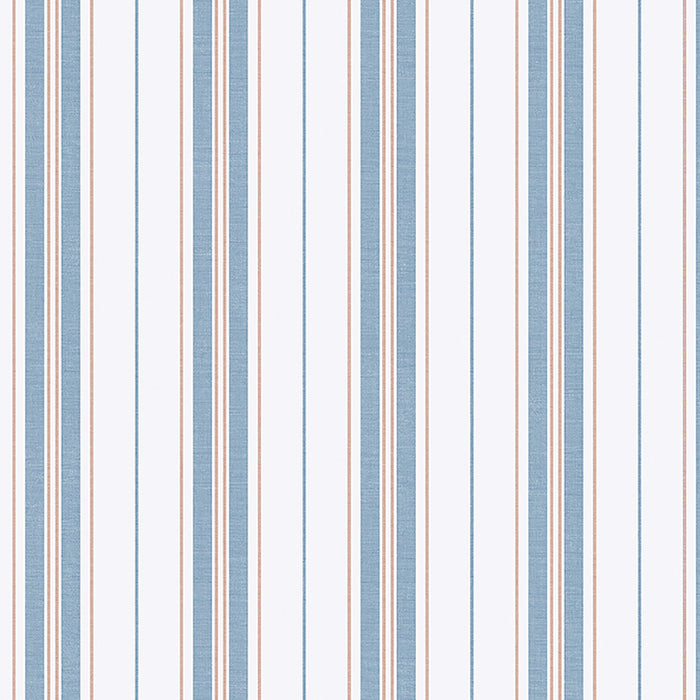 Schumacher Hamnskar Stripe Blue And Red Wallpaper Sample 8874