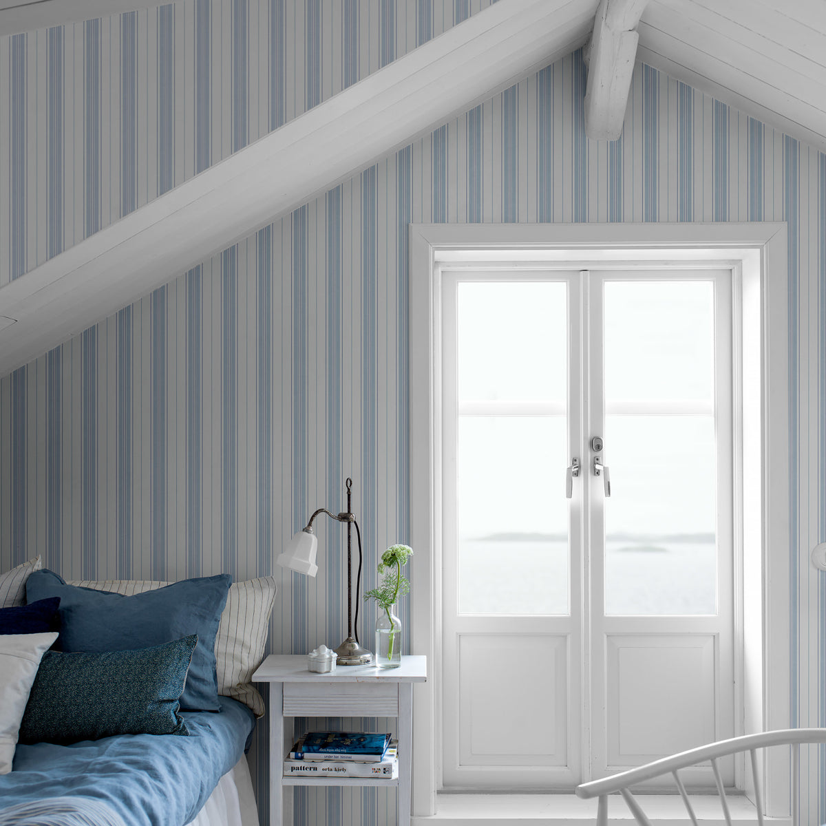 Schumacher Hamnskar Stripe Blues Wallpaper 8875