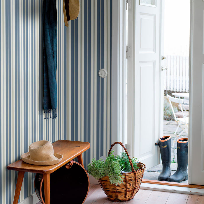 Schumacher Sandhamn Stripe Blue Wallpaper 8885