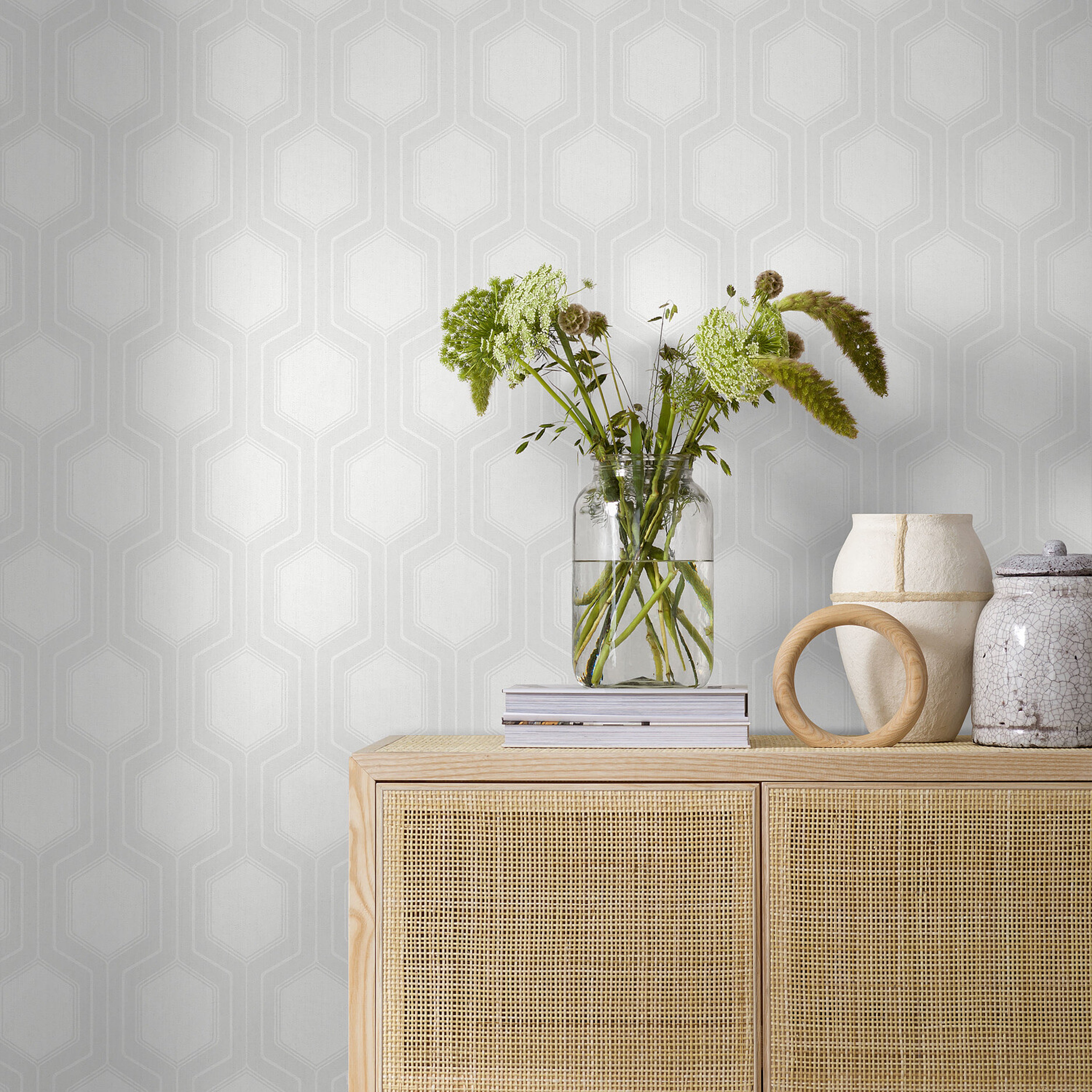 Schumacher Graphic Hexagon Bone Wallpaper 9305