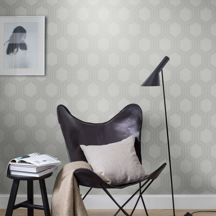 Schumacher Graphic Hexagon Grey Wallpaper 9306