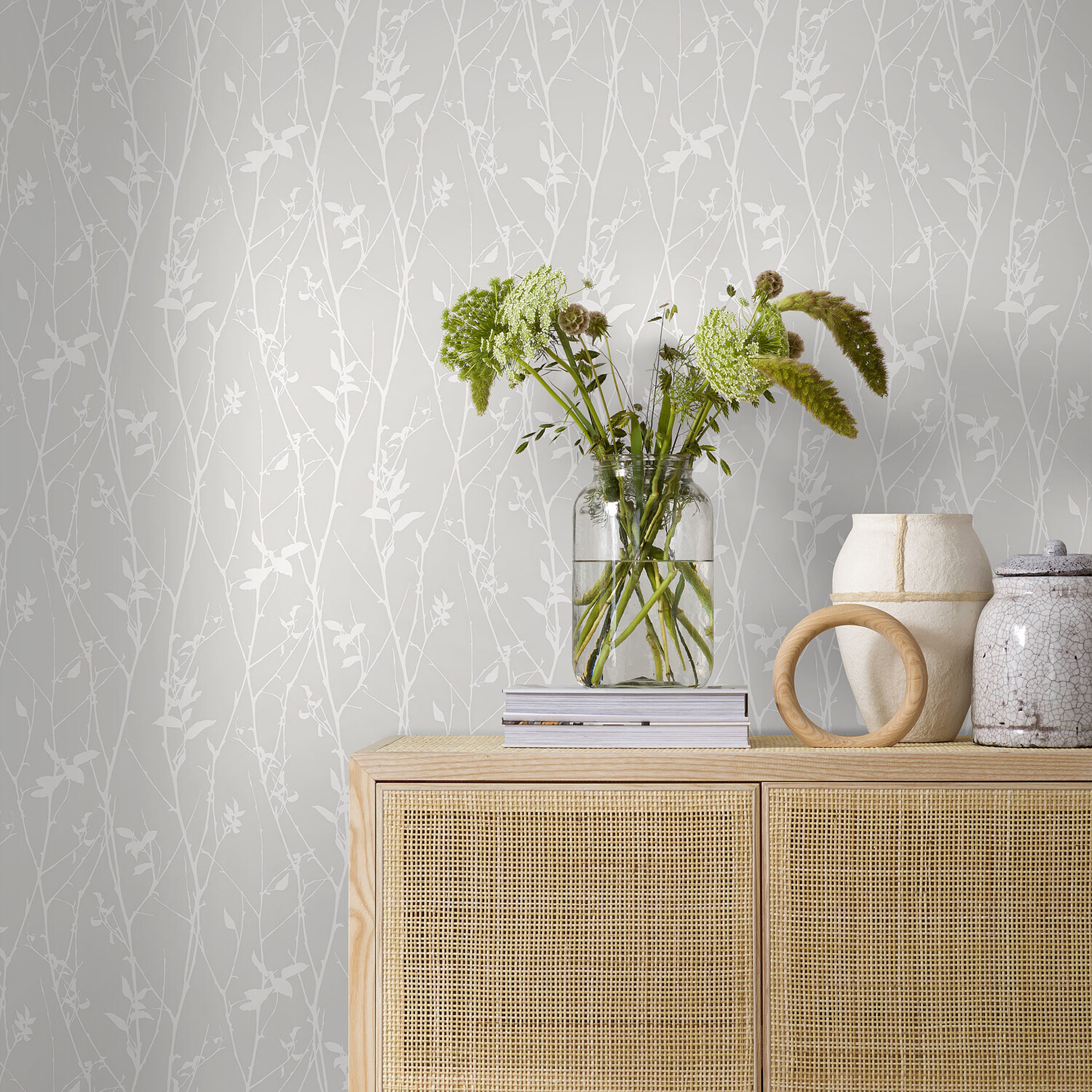 Schumacher Botanical Whisp Grey Wallpaper 9319