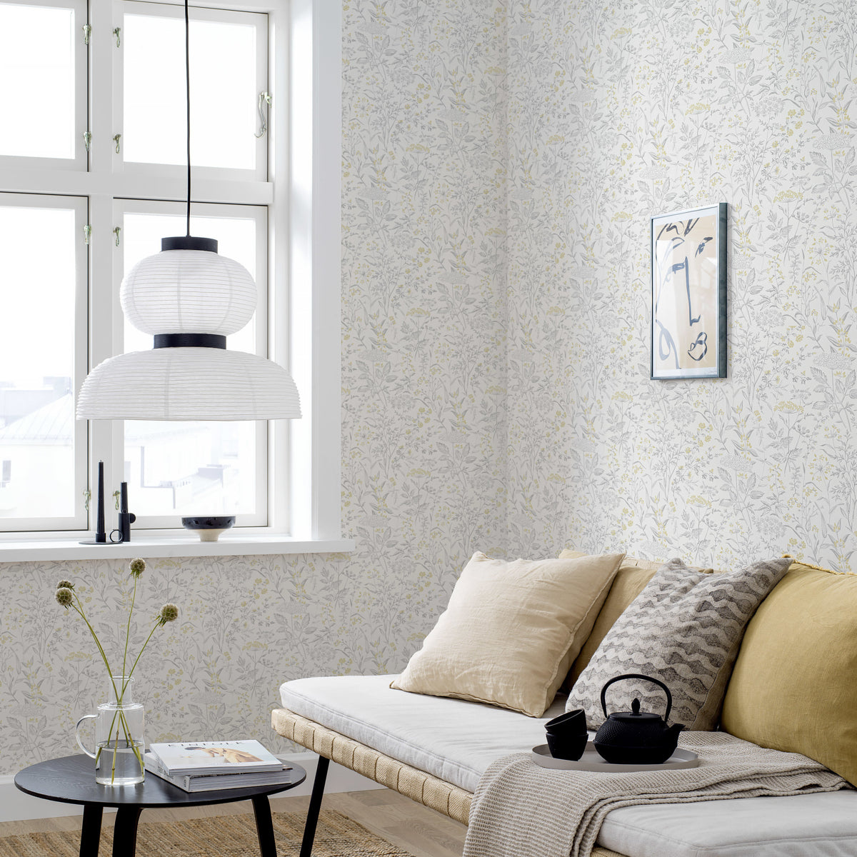 Schumacher Delicate Dance Grey And Yellow Wallpaper 9337