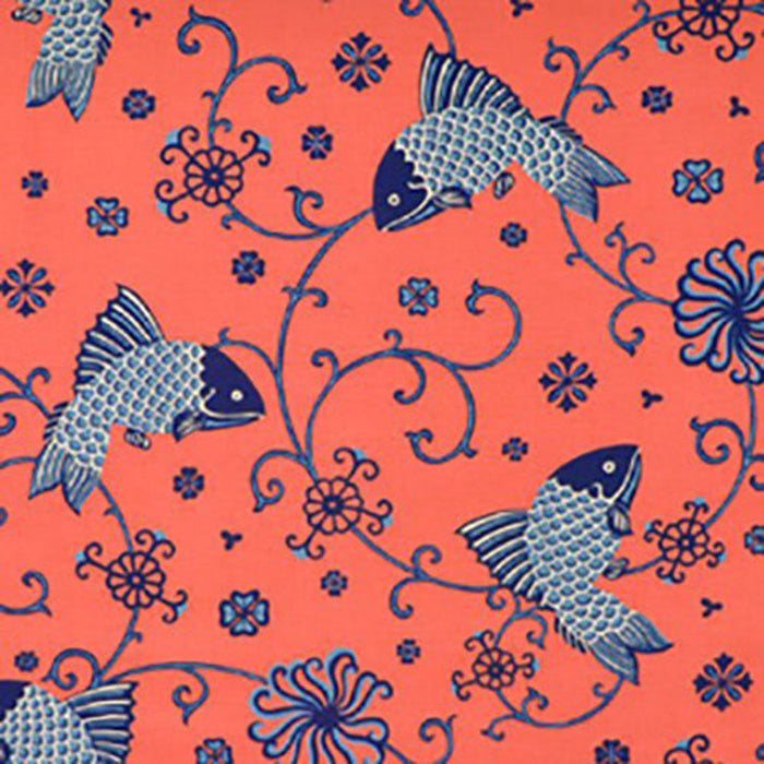 Lee Jofa Oriental Fishes Indigo Fabric Sample 949104.LJ.0