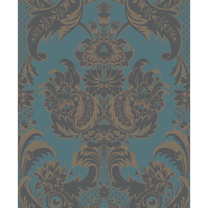 Cole & Son Wyndham Teal And Charcoal Wallpaper Sample 94/3017.CS.0