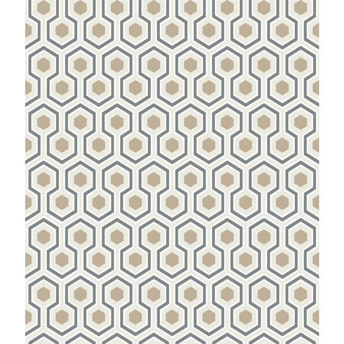 Cole & Son Hicks Hexagon Gilver/Wt/Bk Wallpaper Sample 95/3016.CS.0