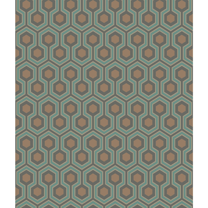 Cole & Son Hicks Hexagon Teal/Gold Wallpaper Sample 95/3018.CS.0