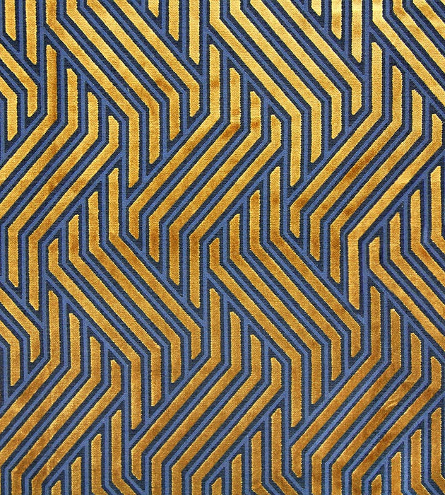 Aldeco Modernist Jacquard Velvet Gold Over Blue Fabric A9 0002MODE