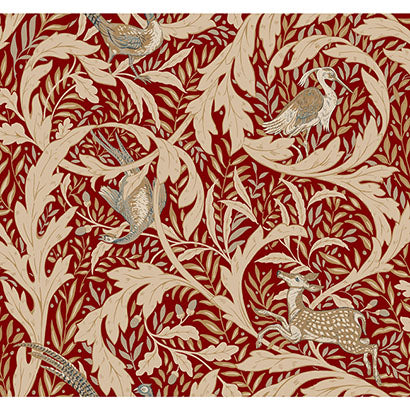 York Woodland Tapestry Red Metallic Wallpaper AC9121