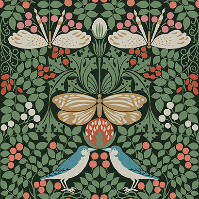 York Butterfly Garden Green Metallic Wallpaper AC9161