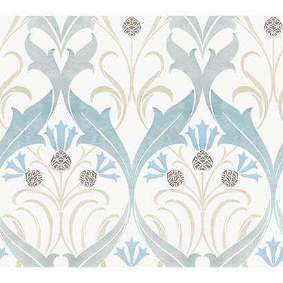 York Pine Cone Ribbon Teal Wallpaper AC9171