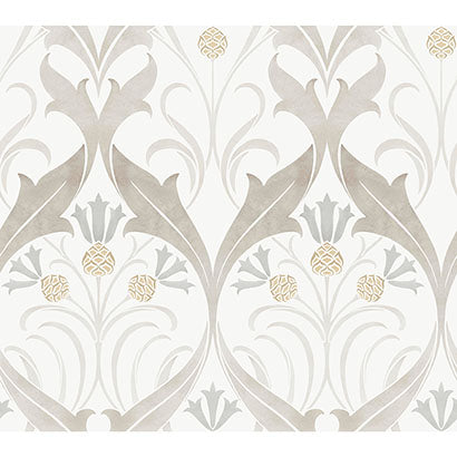 York Pine Cone Ribbon Neutral Wallpaper AC9172