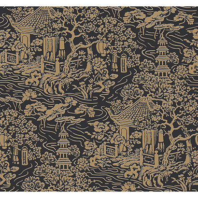 York Chinoiserie Black & Gold Wallpaper AF6577