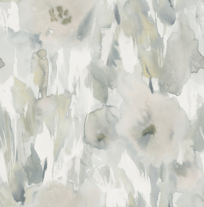 Seabrook Designs Watercolor Floral Metallic Champagne, Gray, & Off-white Wallpaper Sample AH40408