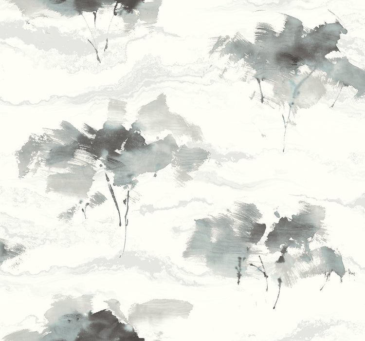 Seabrook Designs Brushstroke Trees Metallic Silver, Ebony, & Pearl Wallpaper Sample AH40700