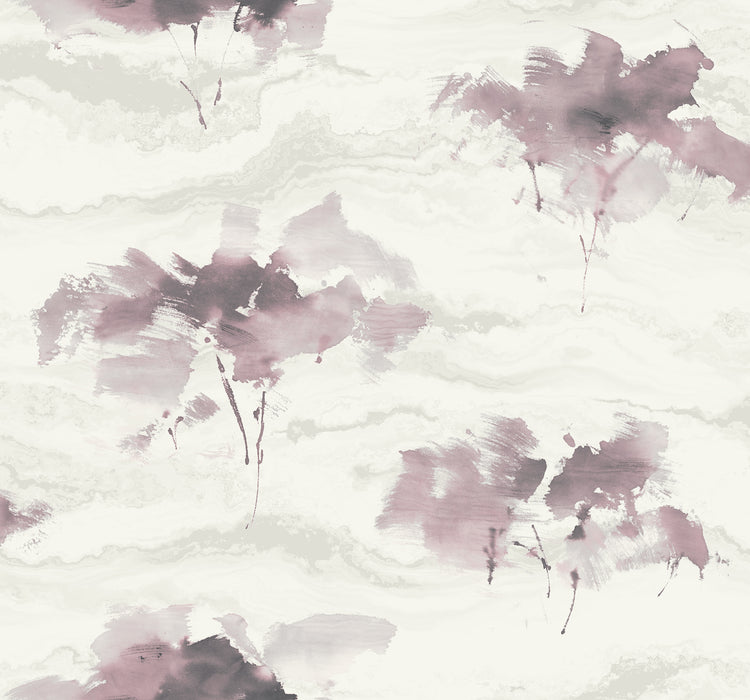 Seabrook Designs Brushstroke Trees Metallic Mauve, Ebony, & Pearl Wallpaper Sample AH40701