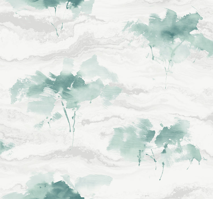 Seabrook Designs Brushstroke Trees Metallic Teal & Pearl Wallpaper AH40704