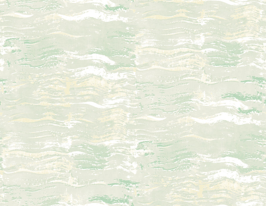 Seabrook Designs Bleached Wave Metallic Pearl & Aloe Green Wallpaper Sample AH40804