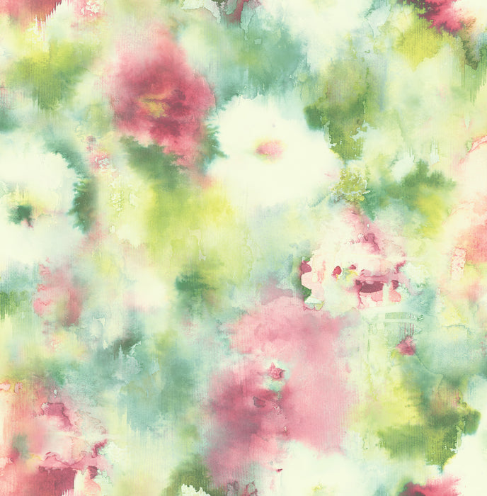 Seabrook Designs Abstract Floral Hot Pink, Lime Green, & Off-white Wallpaper Sample AH40901