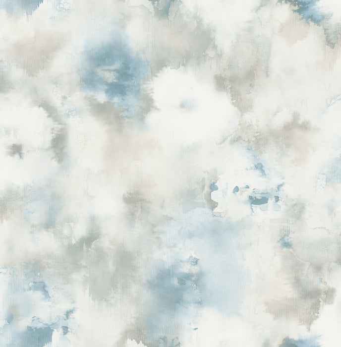 Seabrook Designs Abstract Floral Metallic Silver, Off-white, & Sky Blue Wallpaper AH40902