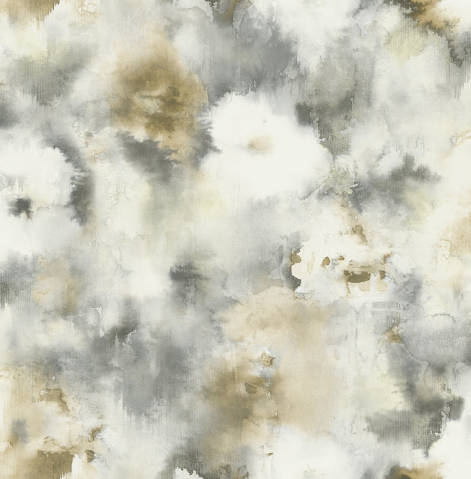 Seabrook Designs Abstract Floral Antique Gold, Gray, & Off-white Wallpaper Sample AH40905