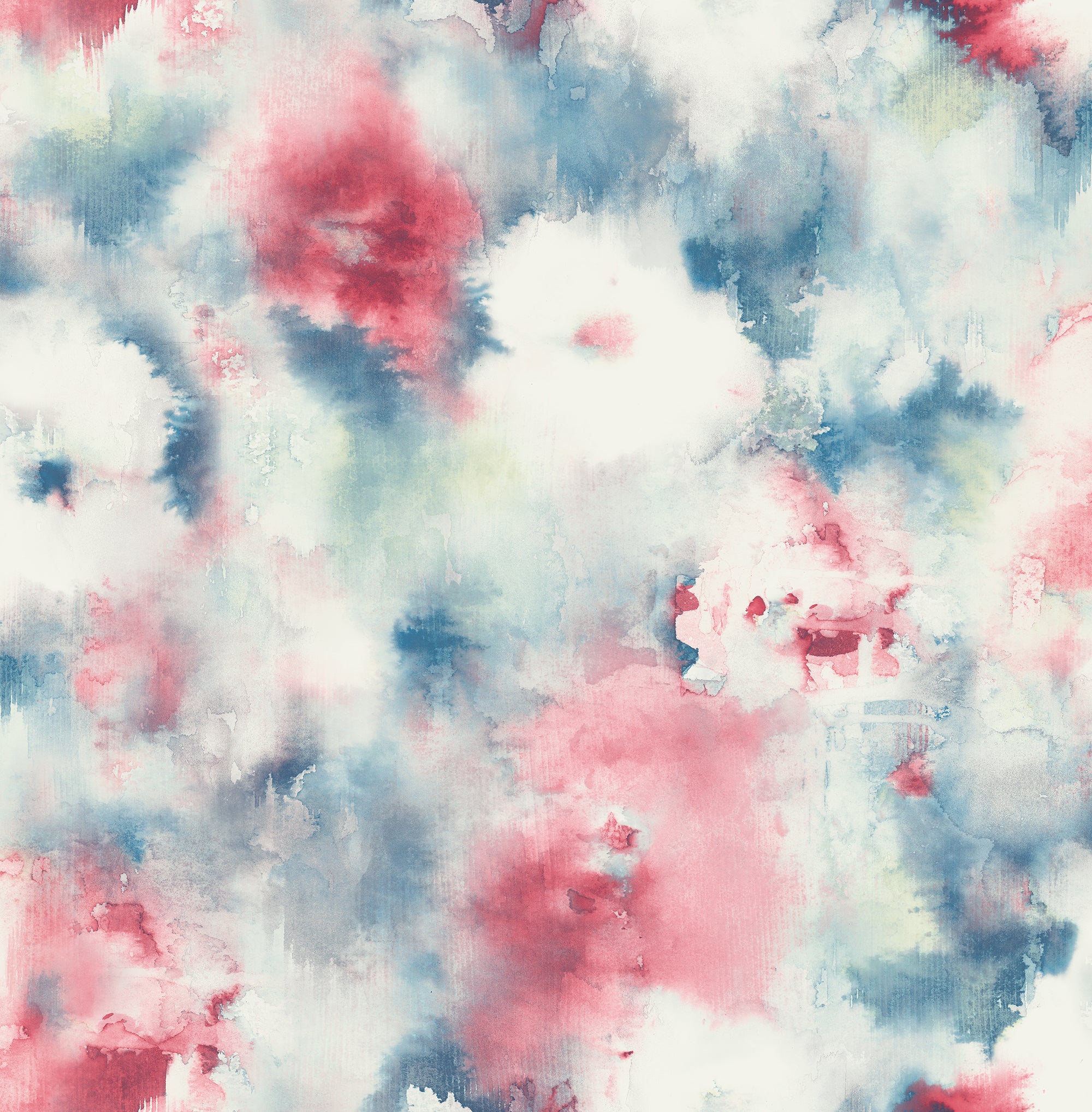 Seabrook Designs Abstract Floral Denim Blue, Scarlet, & Off-white Wallpaper AH40911