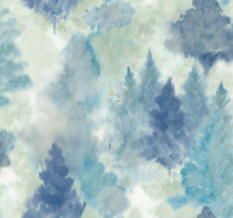 Seabrook Designs Soft Landscape Metallic Sky Blue, Cerulean, & Aloe Green Wallpaper Sample AH41202