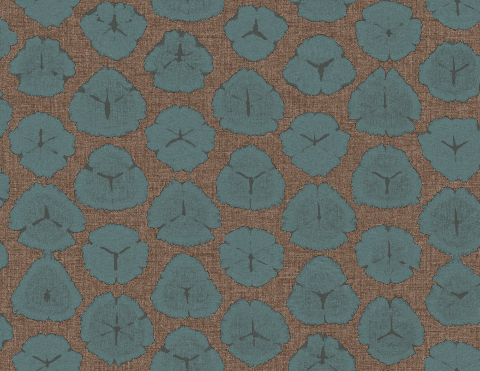 Seabrook Designs Shibori Blossoms Metallic Blue & Cedar Brown Wallpaper AH41316