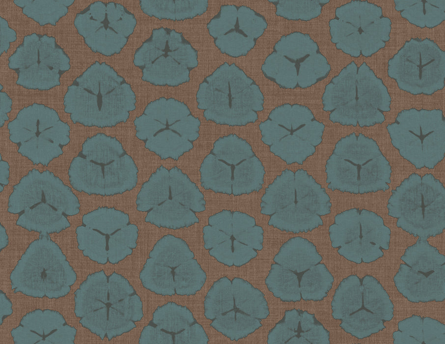 Seabrook Designs Shibori Blossoms Metallic Blue & Cedar Brown Wallpaper Sample AH41316