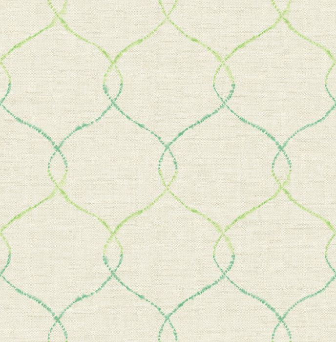 Seabrook Designs Shibori Lattice Lime Green, Teal, And Metallic Pearl Wallpaper AH41601