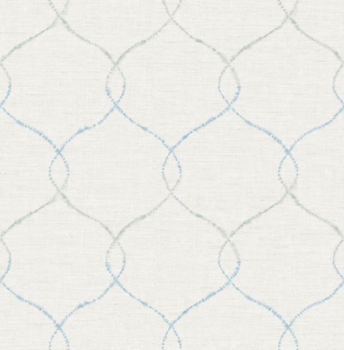 Seabrook Designs Shibori Lattice Sky Blue, Gray, & Metallic Pearl Wallpaper Sample AH41602