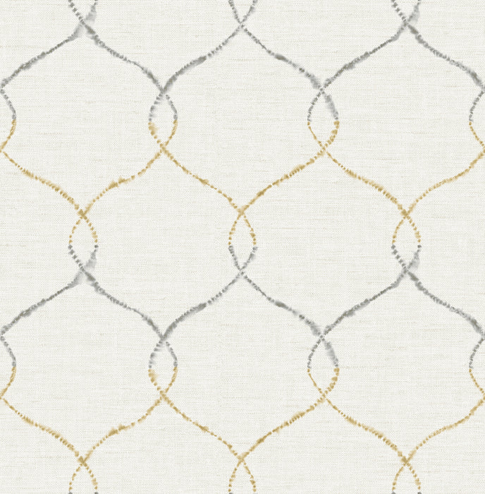 Seabrook Designs Shibori Lattice Antique Gold, Gray, & Metallic Pearl Wallpaper AH41605