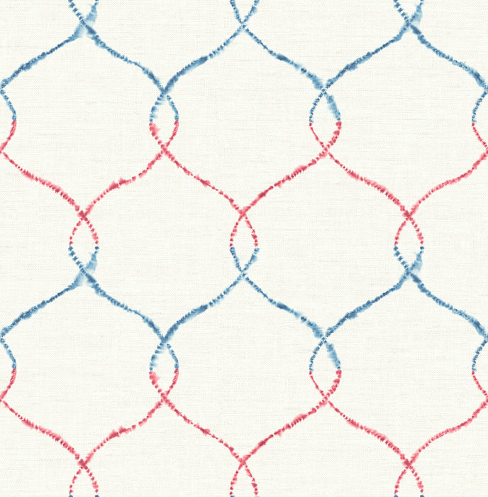 Seabrook Designs Shibori Lattice Royal Blue, Ruby, & Metallic Pearl Wallpaper Sample AH41611