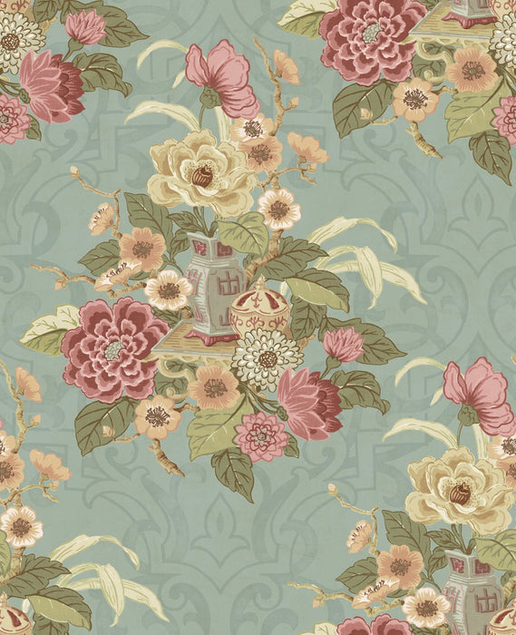 Seabrook Designs Dynasty Floral Metallic Blue Mist Wallpaper AI40001