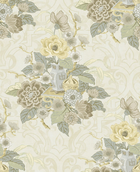 Seabrook Designs Dynasty Floral Metallic Pearl Wallpaper AI40005