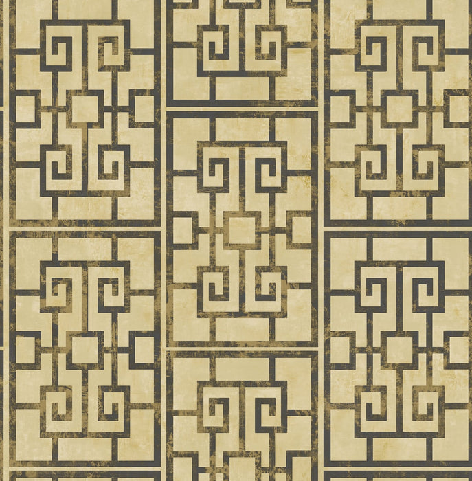 Seabrook Designs Dynasty Lattice Metallic Gold And Ebony Wallpaper AI40200