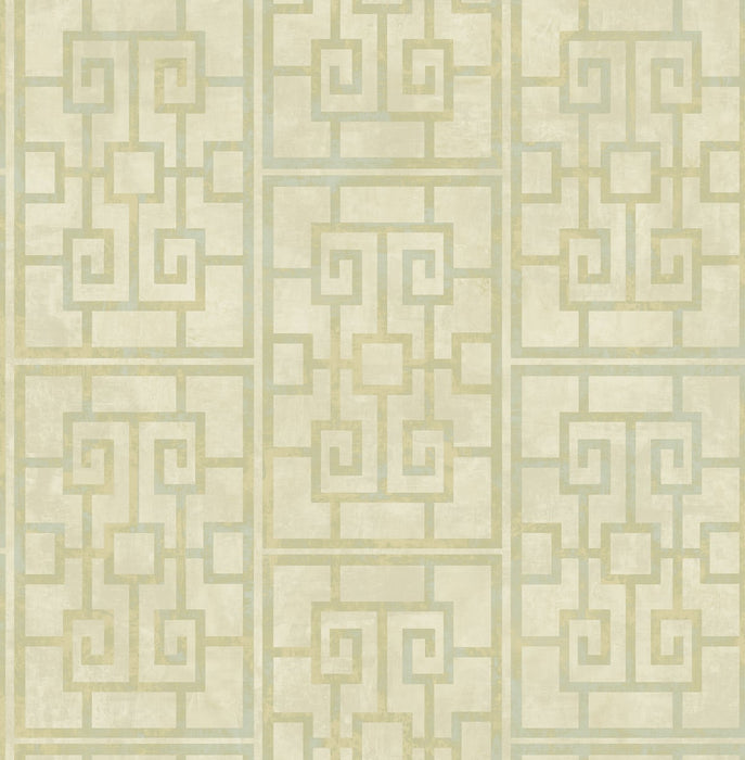 Seabrook Designs Dynasty Lattice Metallic Pearl And Mint Wallpaper Sample AI40201