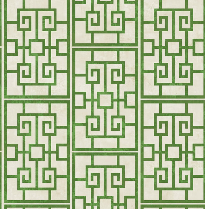 Seabrook Designs Dynasty Lattice Metallic Pearl And Emerald Green Wallpaper Sample AI40204