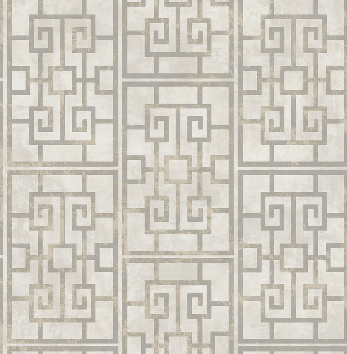 Seabrook Designs Dynasty Lattice Metallic Pearl And Gray Wallpaper AI40208