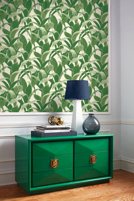 Seabrook Designs Imperial Banana Groves Metallic Pearl And Forest Green Wallpaper AI40304