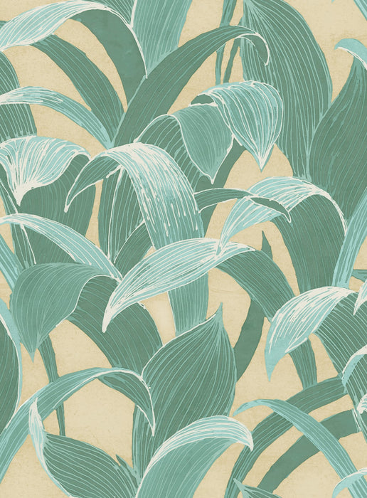 Seabrook Designs Imperial Banana Groves Metallic Gold And Sea Green Wallpaper Sample AI40305