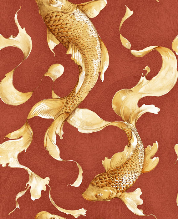 Seabrook Designs Koi Fish Metallic Gold And Crimson Wallpaper AI40601