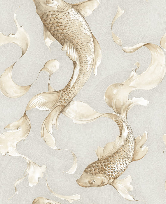 Seabrook Designs Koi Fish Gold And Gray Wallpaper AI40607