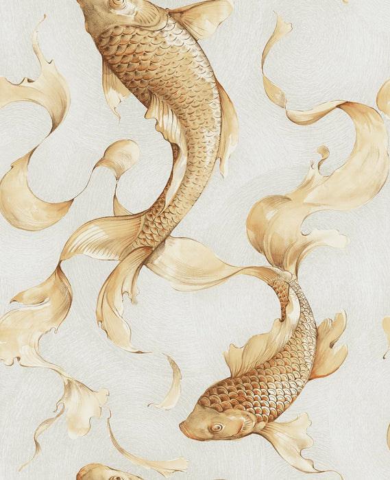 Seabrook Designs Koi Fish Metallic Gold And Off-white Wallpaper AI40610