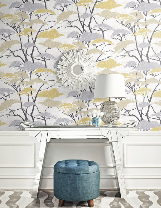 Seabrook Designs Confucius Tree Metallic Gold And Silver Wallpaper Sample AI41403