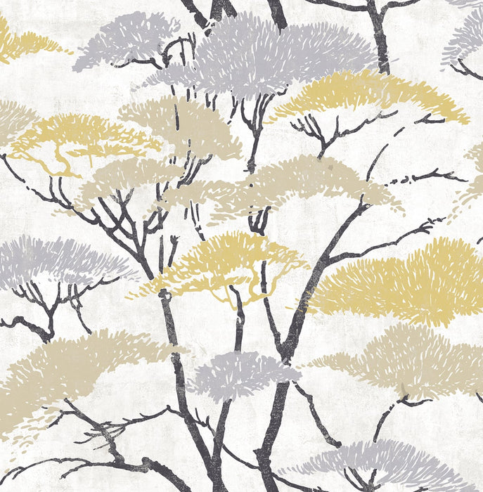 Seabrook Designs Confucius Tree Metallic Gold And Silver Wallpaper AI41403