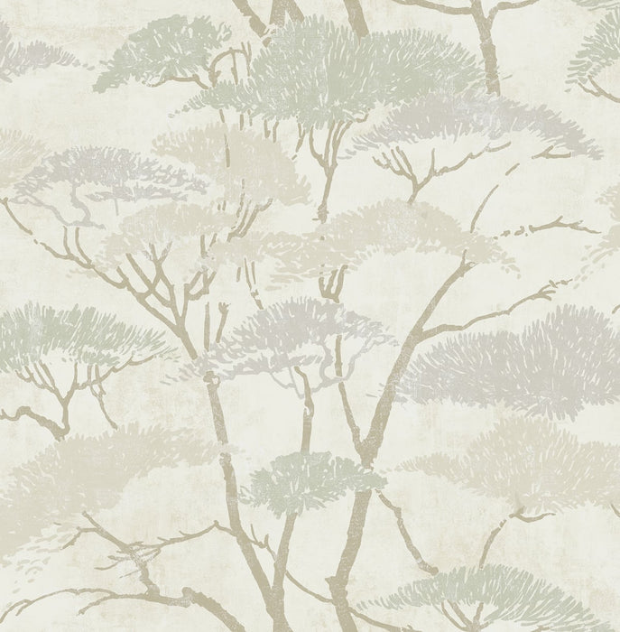 Seabrook Designs Confucius Tree Silver And Pearl Wallpaper Sample AI41405