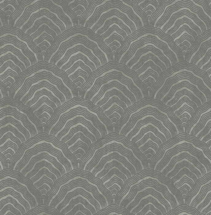 Seabrook Designs Confucius Scallop Charcoal And Metallic Silver Wallpaper Sample AI41508