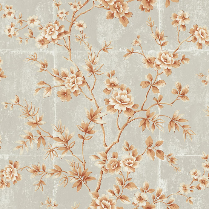 Seabrook Designs Great Wall Floral Metallic Orange And Gray Wallpaper AI41901